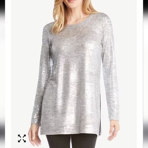 Karen Kane Metallic Foil Tunic Top NWT L Elevated Basic Day To Night Glam